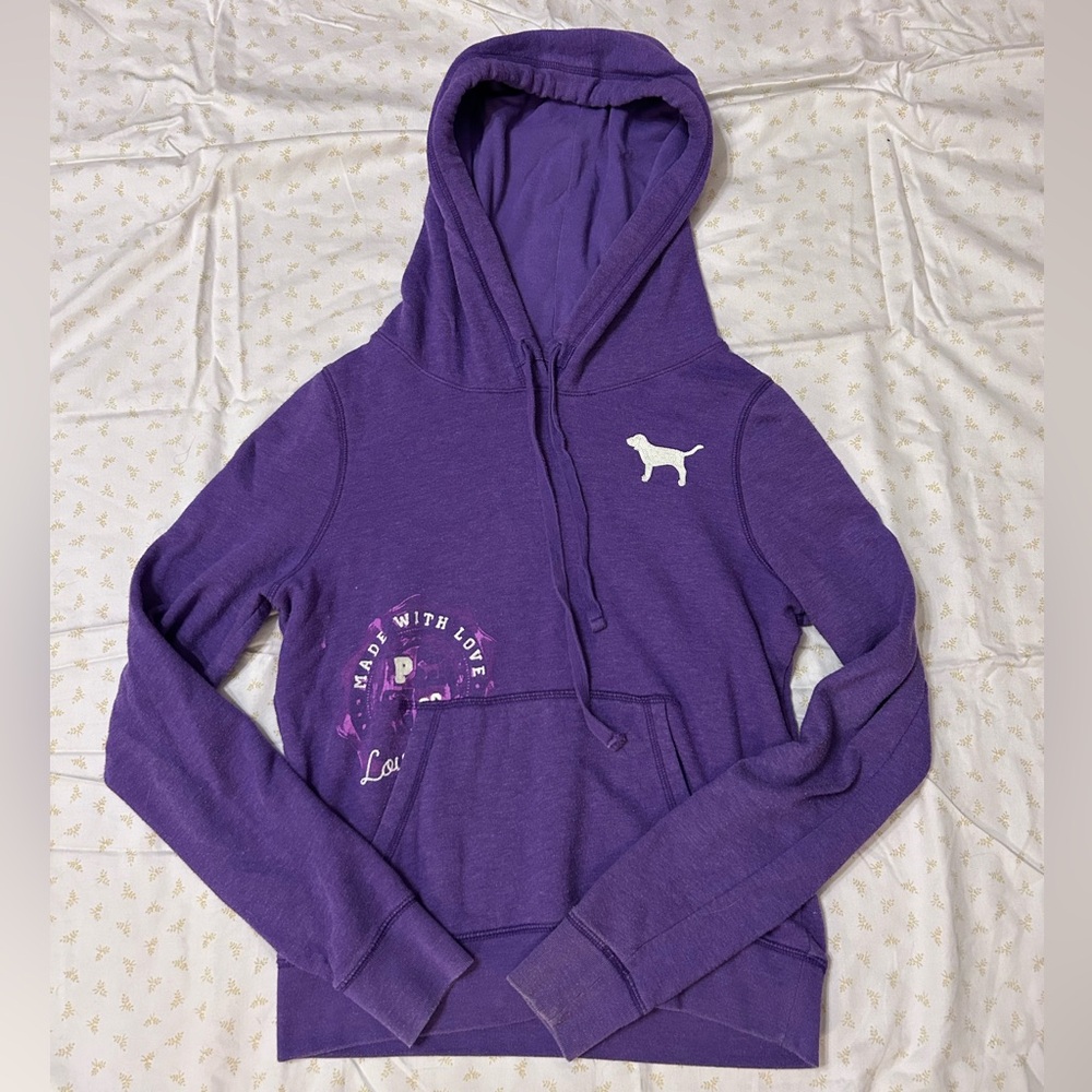 PURPLE EMBROIDERED VICTORIA’S SECRET PINK HOODIE SIZE SMALL
